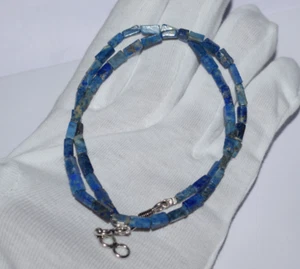 Natural Lapis Lazuli Gemstone 4 mm Beads 925 Sterling Silver 16" String Necklace - Picture 1 of 8