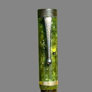 Vintage Antique Parker Duofold Jr Jade Green Fountain Pen Wide Band Gold Nib - Picture 1 of 20