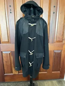 Mexx Black Pea Coat Men Sz XL Wool Blend Jacket Overcoat Wooden Toggle Hood - Picture 1 of 13