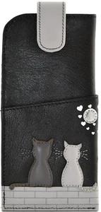 Midnight Black & Grey Cat Glasses case by Mala Leather wide tab top BNWOT - Picture 1 of 1