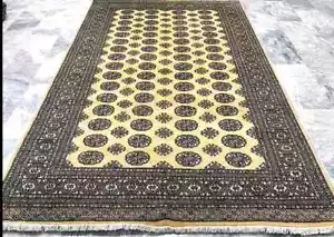 Beige Turkmen Bokhara Area Rug Original Fine Quality Hand knotted Wool 188x291cm - Picture 1 of 4