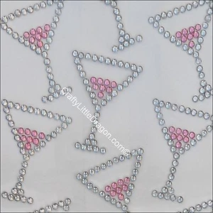 3 x Martini Glass Clear Pl Pink Rhinestone Diamante Stick on Self Adhesive GEMS - Picture 1 of 1