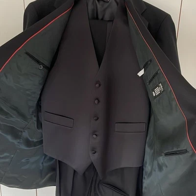 Brandon Michael мужской официальный 3 изделия черный шерсти смокинг куртка, жилет и брюки 46L - Изображение 1 из 4