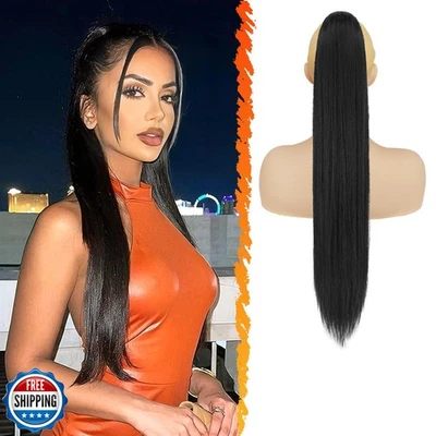 BARSDAR Black Straight Ponytail Extension - 26 Inch Long Straight Drawstring  - Image 1 of 4