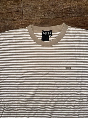 Camiseta De Colección Años 80 90 GUCCI Bretón Espuma de Mar Verde Logo Rayas M Italia Foto 1 de 2