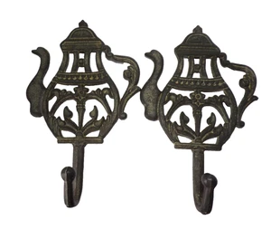 2 ganchos de pared de metal fundido para tetera envejecida ornamentados 9" ganchos para abrigo negros decoración del hogar - Imagen 1 de 12