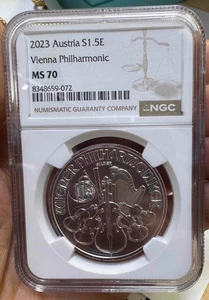 2023 ÖSTERREICH S1.5E WIENER PHILHARMONIKER Orchester 1 oz .999 SILBER NGC MS 70 - Bild 1 von 2