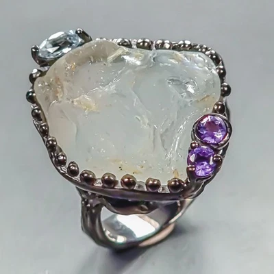 Antiguo anillo de topacio blanco natural de 23 quilates de plata de ley 925 tamaño 7,75/R447330 Foto 1 de 4