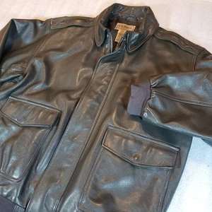L. L. BEAN XL GOATSKIN LEATHER A-2 BOMBER FLIGHT JACKET PILOT AVIATOR Brown FLAW - Picture 1 of 19