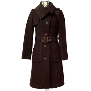 Mackage Wool Utility Military Coat Jacket Leather Trim Belt Pointed Collar SZ PS - Picture 1 of 13