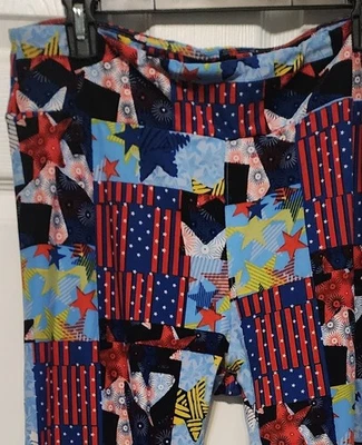 Leggings LuLaRoe TC altos y curvilíneos patrón de estrellas y rayas talla 12-18 Foto 1 de 4