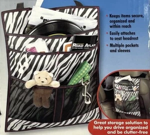 Zebra print pink stich Car Organizer behind Seat headrest Storage Bag 4 Pockets - Picture 1 of 3