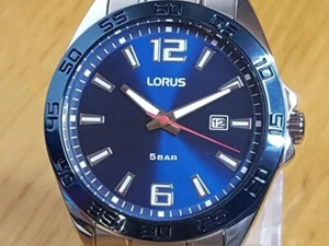 Mens NEW Seiko Lorus Steel Bracelet Blue Diver Style Date Sports Watch RH913NX9 - Picture 1 of 8