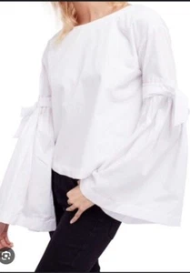Free People So Obviously Yours Bell Sleeves Top Blouse in White MSRP $98 Size Xs - Picture 1 of 7