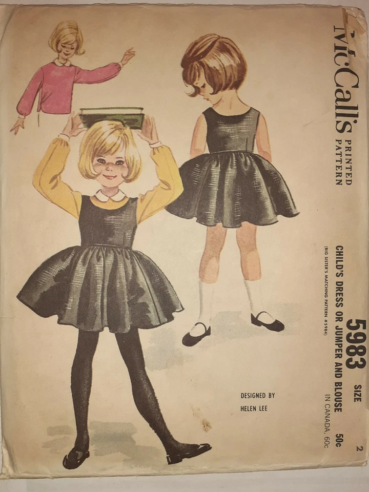 McCall's 5983 Dress Jumper Blouse Sewing Pattern Girls 2 VTG 60s Cut Fit Flare - Image 1 of 4