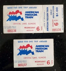 Lot 2 1975 American Freedom Train Ticket Crystal Lake IL August 6 1975 Unpunched - Picture 1 of 9
