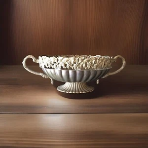 LARGE VINTAGE METAL BRASS COMPOTE BRONZE PATINA ORNATE GRAPE AND LEAF DESIGN 18" - Picture 1 of 9