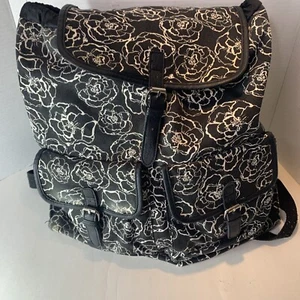 Candies Black With White Flower Pattern Backpack Front Pockets Magnetic Snaps - Picture 1 of 24