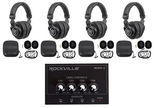 Paquete de estudio con (4) auriculares Rockville PRO-M50 + amplificador de auriculares de 4 canales - Imagen 1 de 9
