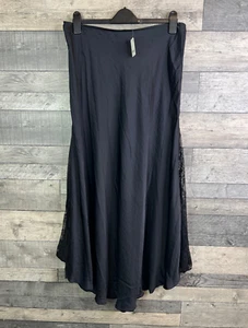 Maxi Falda Free People Make You Mine Talla XL Negra Inserto de Encaje Boho Satinado Slip - Imagen 1 de 12