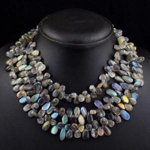Untreated 627 Cts Natural 3 Strand Labradorite Beads Necklace Jewelry JK 05E386 - Picture 1 of 3