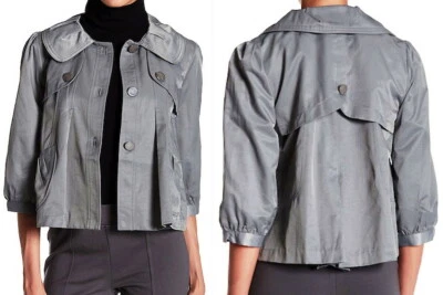 $280 Vertigo On My Way Jacket Small 2 4 Grey Storm Flaps 3/4 Blouson Sleeves NWT - Image 1 of 4