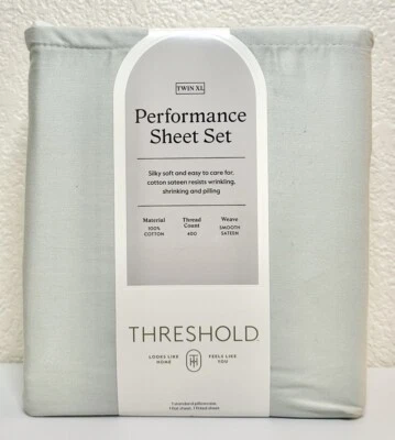 Threshold Solid Performance 400 Thread Count Sheet Set Twin, Silver Green - Image 1 of 4