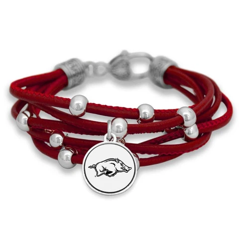 New Arkansas Razorbacks Faux Leather Charm Bracelet,Gift for Her Mom Cover