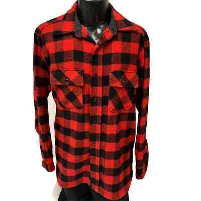 Camisa de Caza de Colección Años 60 Montgomery Ward Roja BÚFALO CUADROS Lana Franela INVIERNO XL Foto 1 de 4