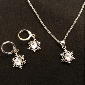 Sterling Necklace & Earring Gift Set Cubic Zirconia Christmas Snowflake Boxed