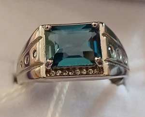 Natural Blue 9mm Topaz 925 Sterling Silver Men's Ring size 11 - Picture 1 of 8