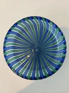 Vintage Murano Blue and Green Swirl Stripe Glass Dish MCM - Picture 1 of 12
