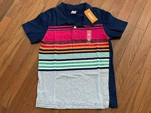 New Gymboree Boys Hot Pink Navy Multicolor Striped Button Down Polo Shirt Size 8 - Picture 1 of 6