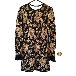 Peruvian Connection XS Pima Cotton black Floral SANTA LUCIA Dress longsleeve - Picture 1 of 4