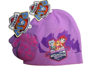 Paw Patrol Purple Knit Beanie & Mittens Winter Hat Skye Marshall Everest NWT - Picture 1 of 3