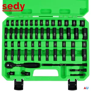 56Pcs 1/4" Drive Impact Socket Set SAE Metric Extension Bar Impact Joint 6 Point - Picture 1 of 11