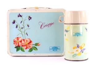Vtg 1973 Corsage Metal Lunch Box With Thermos - Imagen 1 de 17