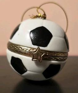 VTG Lidded Hinged Soccer Ball Trinket Box w Bow in the Front~Metal & Ceramic - Picture 1 of 4