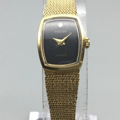 Vintage Phasar Watch Womens Gold Tone Mesh Band Stainless Steel Back New Battery - Изображение 1 из 4