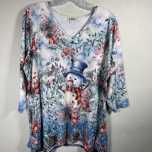 One World Top Damen Schneemann Winterszene abstrakter Saum Gr. XL - Bild 1 von 8