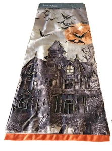 Halloween Nicole Miller Haunted House Beaded Table Runner 14x72 Bats Cotton NEW - Picture 1 of 8