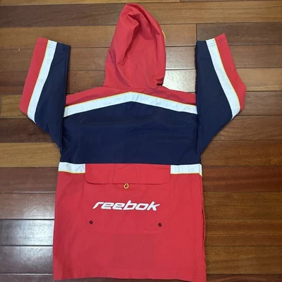 Reebok Raincoat Rain Jacket Hood Nylon  Blue And Red Kids Size 7 - Image 1 of 4