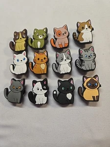 12 PC CUTE CAT CATS Shoe Charms For Crocs - Picture 1 of 1