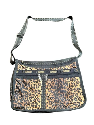 LeSportSac Cheetah Animal Leopard Crossbody Expandable Bag Purse Brown/Black EUC - Image 1 of 4