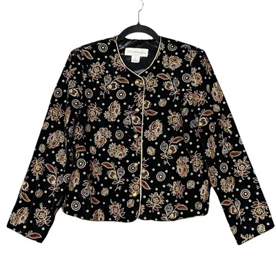 VINTAGE Women's 8 Norton McNaughton Black Velvet Floral Brocade Blazer Jacket - Image 1 of 4