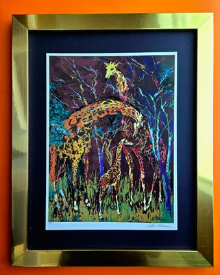 Arte Pop Firmado LeRoy Neiman "GIRAFFE FAMILY" Montado y Enmarcado en Nuevo 11x14 Foto 1 de 3