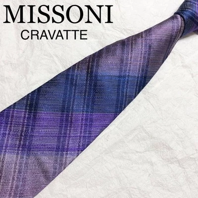 MISSONI Authentic Necktie Men Tie Check Pattern Silk Purple made in Italy No Box - image 1 of 4