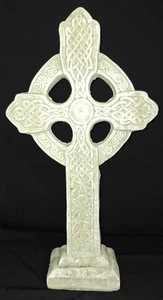 LRG 16" MAUERWERK MASSIV IRISCH KELTISCH RELIGIÖS KREUZ mit SOCKEL GARTEN KUNST STATUE - Bild 1 von 10