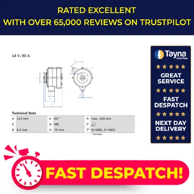 Alternador compatible con AUDI 80 B2, B3 1.3 1.4 1.6 1.8 2.0 84 a 88 Bosch 026903015B Foto 1 de 4