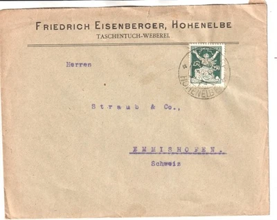 Czechoslovakia PERFIN cover 1922Friederich Eisenberger Hohenelbe weaving hdkf - Image 1 of 2